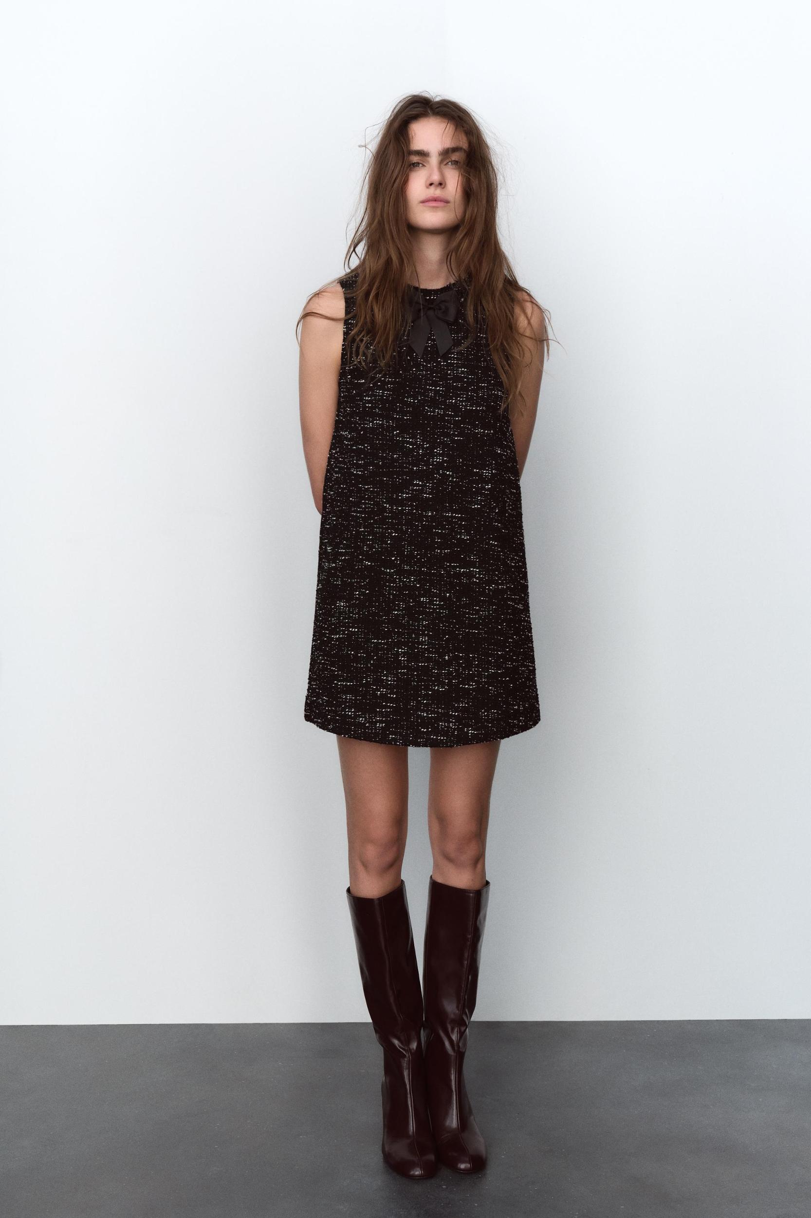 TEXTURED BOW SHORT DRESS Product Image