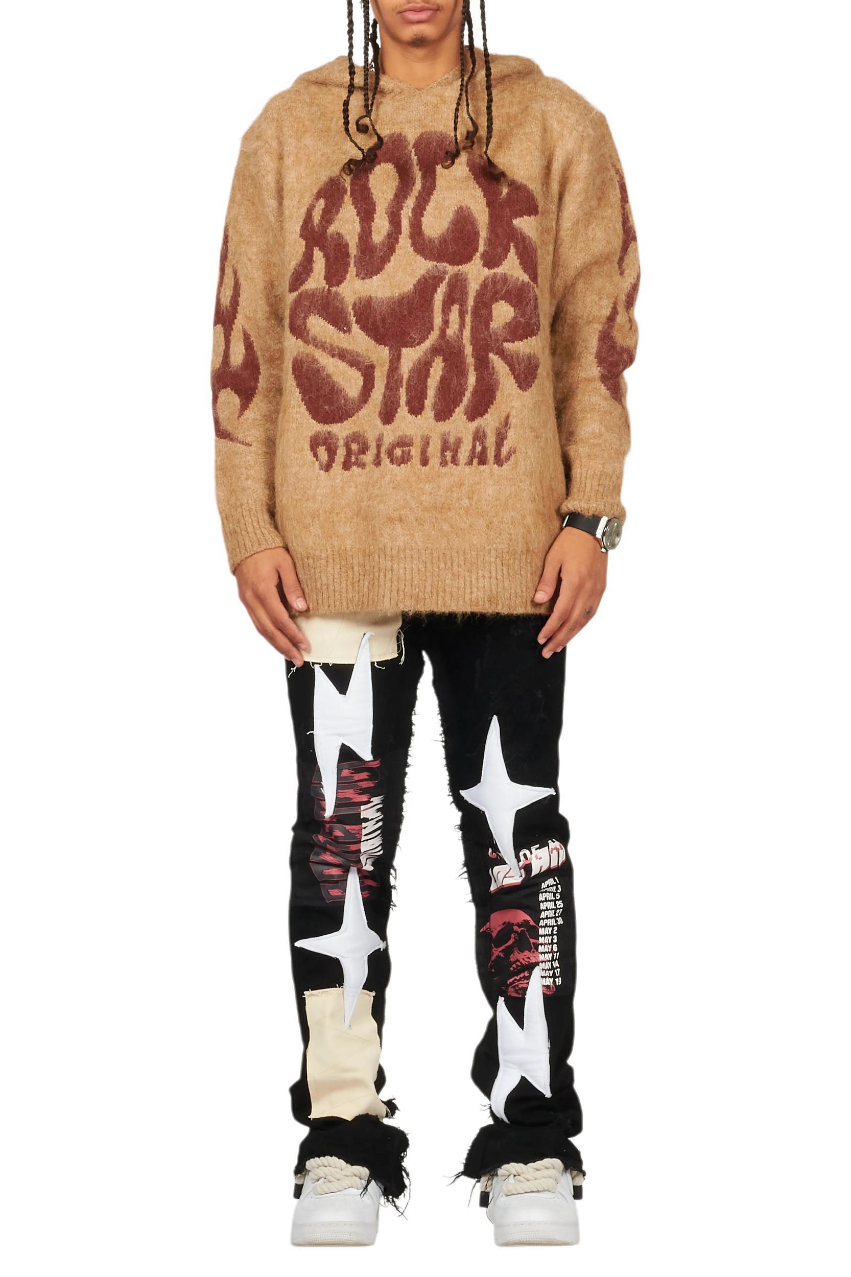 Vinson Black  Patchwork Stacked Flare Jean Male Product Image