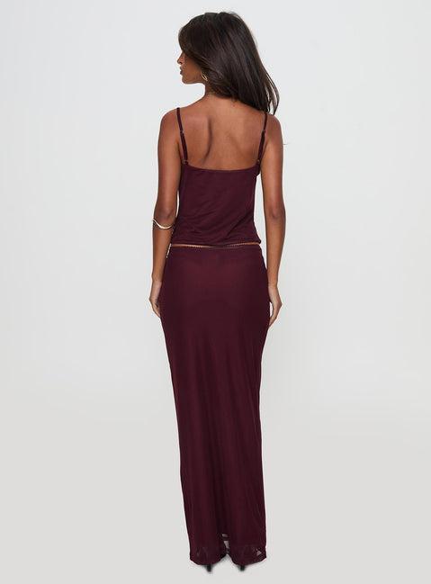 Reiko Lace Trim Tie Front Maxi Set Burgundy Product Image
