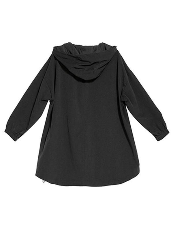 Fashion Irregularity Loose Solid Color Zipper Hooded Outerwear Product Image