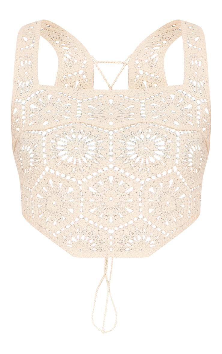 Cream Patterned Crochet Knit Top Product Image