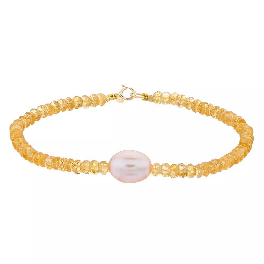 Jewelmak 14k Gold Citrine Rondelle Pink Freshwater Cultured Pearl Bracelet, Womens Product Image