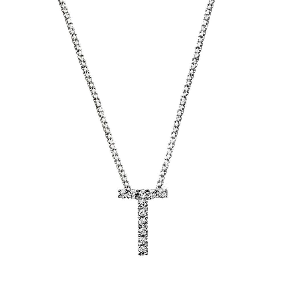 Brilliance Silver Plated Crystal Initial Pendant, Women's, Size: 18", Silver Tone G Product Image