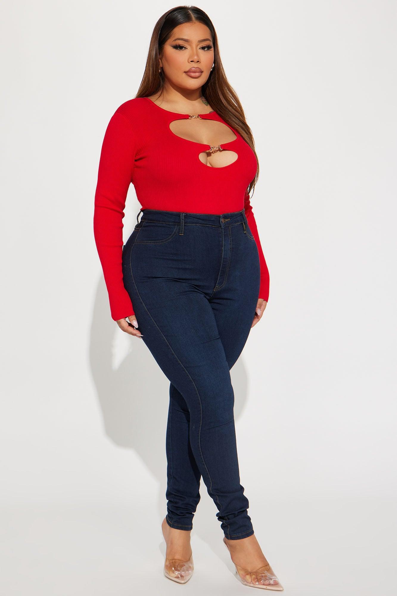 Sara Cut Out Bodysuit - Red Product Image