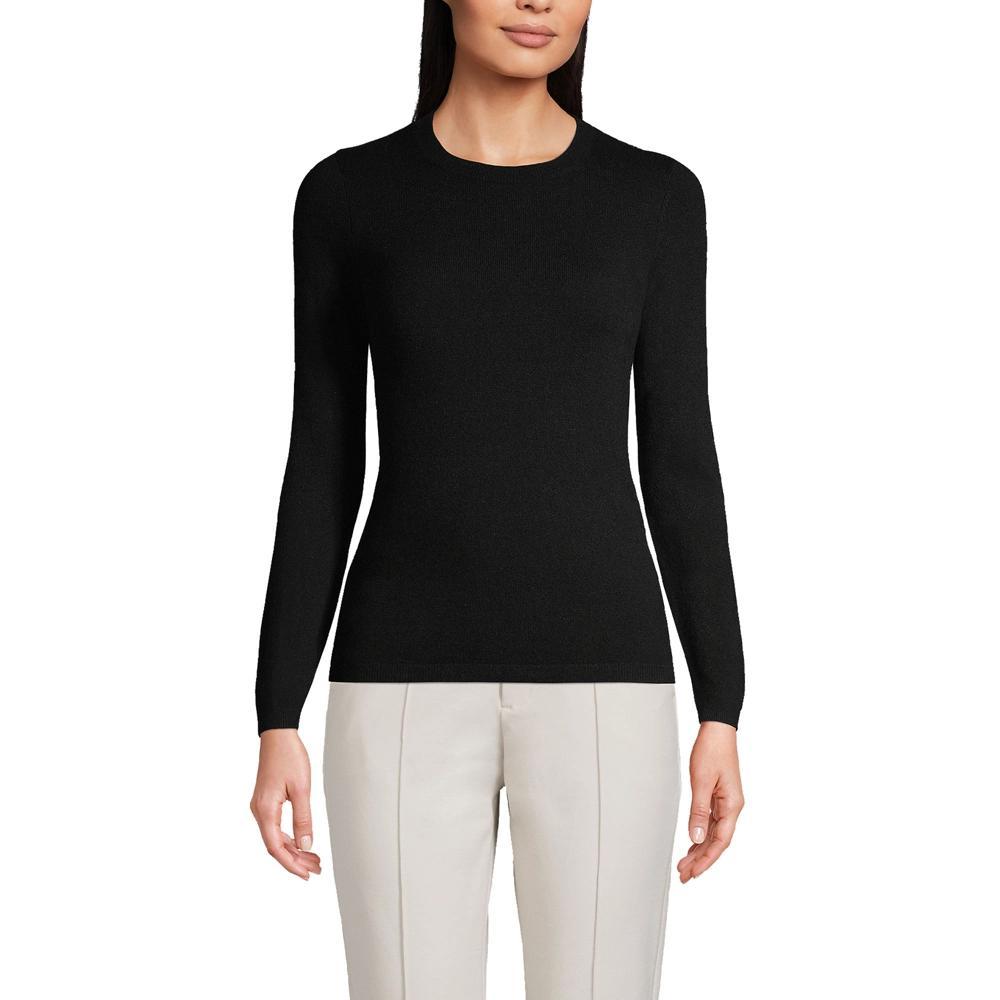 Women's Lands' End Crewneck Cashmere Sweater, Size: XL, Green Donegal Product Image
