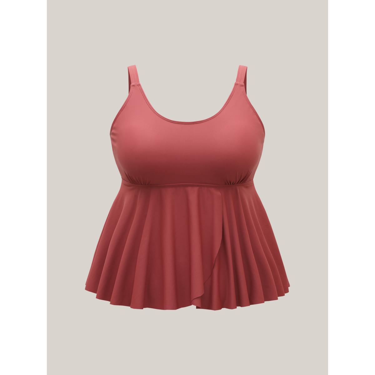 Plus Size Curvy Split Hem Flared Swim Top Women's Swimwear Russet Beach Slit High stretch Bodycon U-neck Curve Swim Tops BloomChic 28/5X Product Image