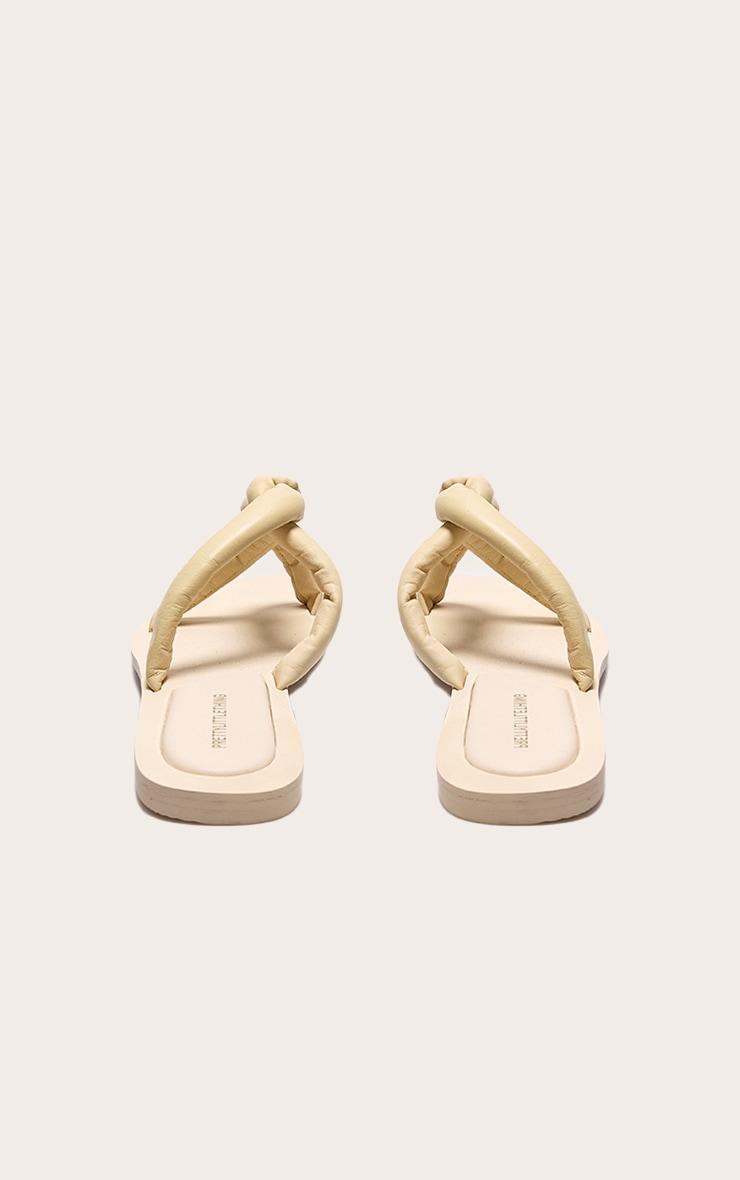 Beige Square Toe Real Leather Padded Twisted Strap Mule Sandals Product Image