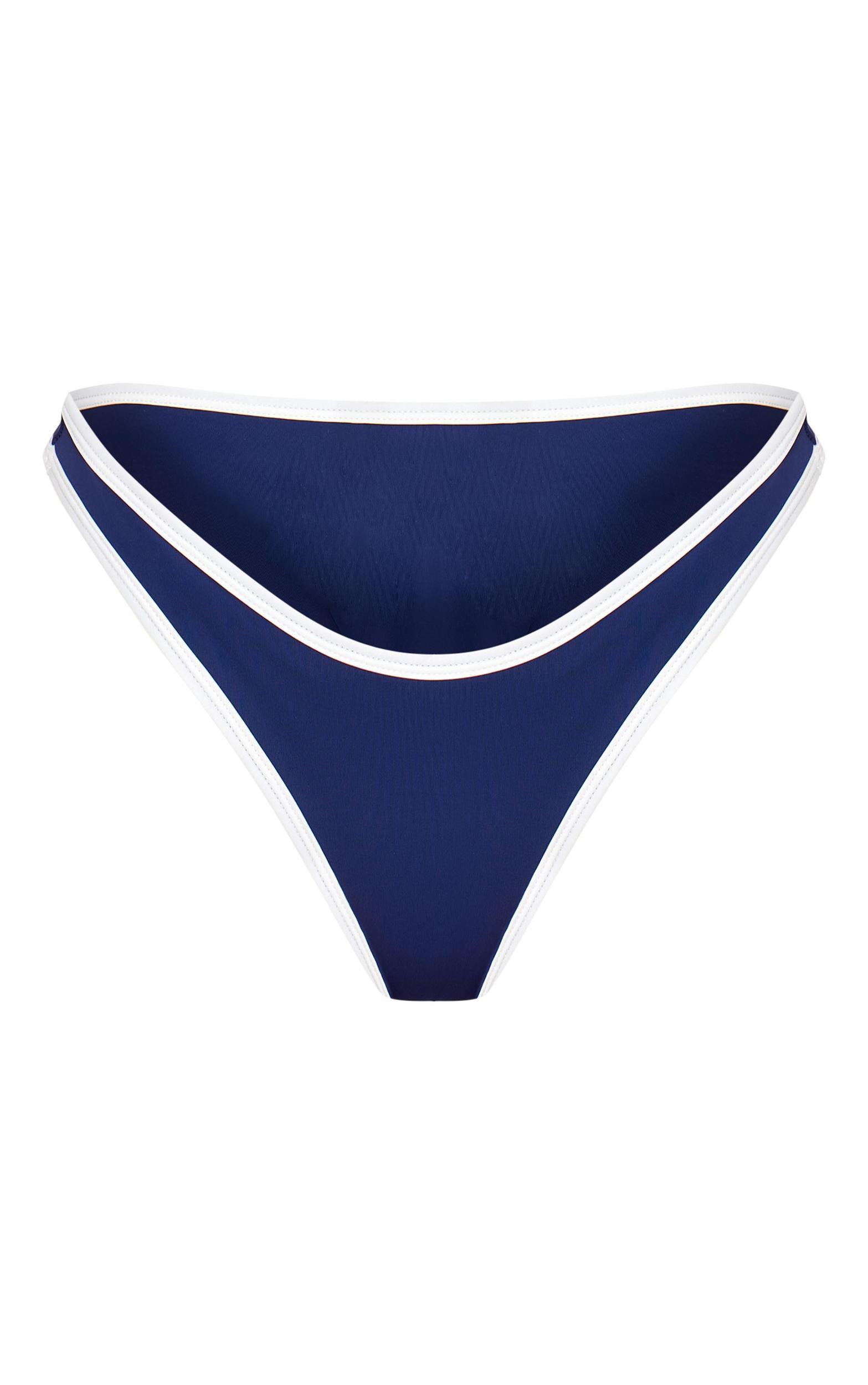Navy Micro Contrast High Leg Bikini Bottoms Product Image