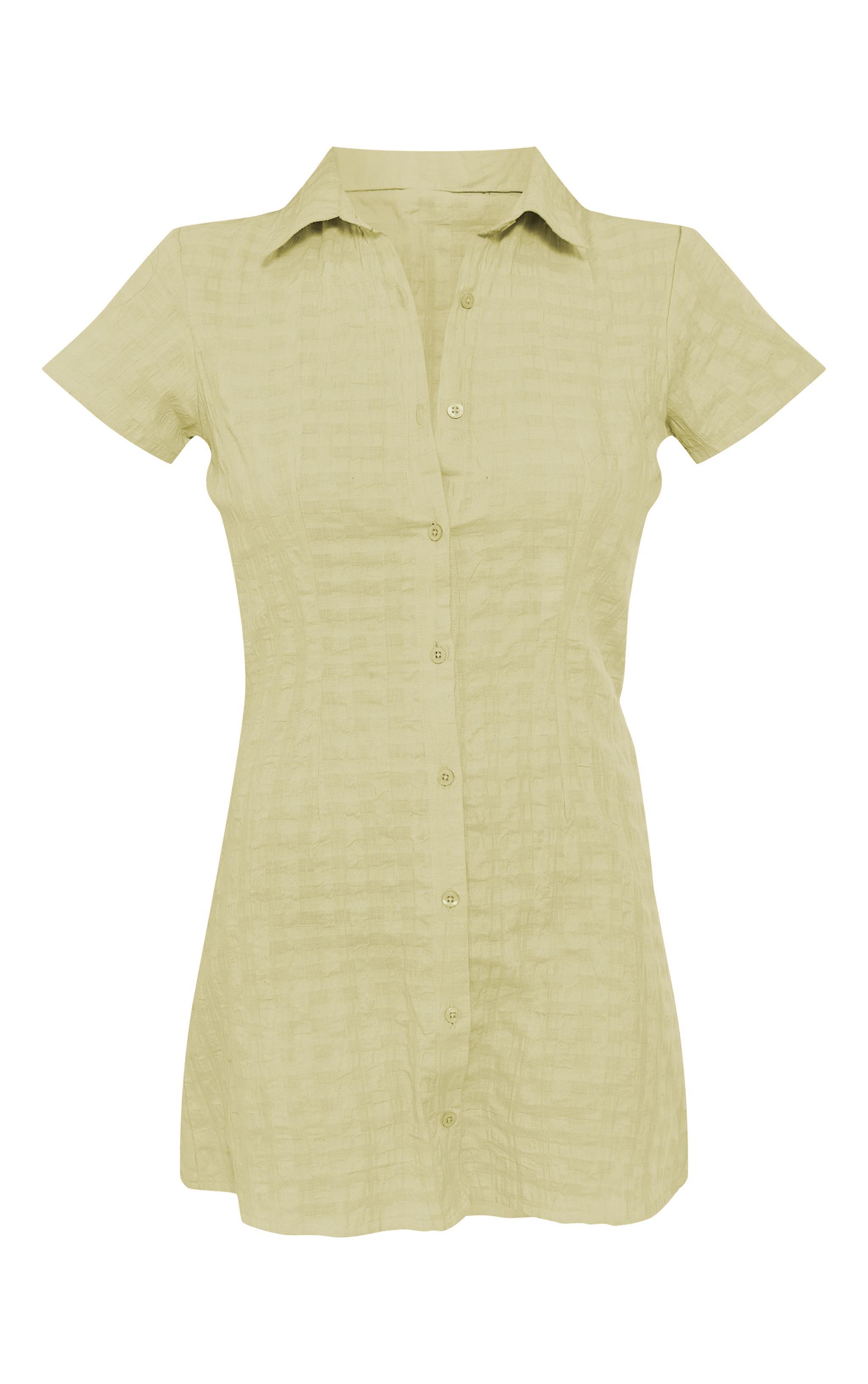 Sage Green Textured Cap Sleeve Shirt Dress Product Image