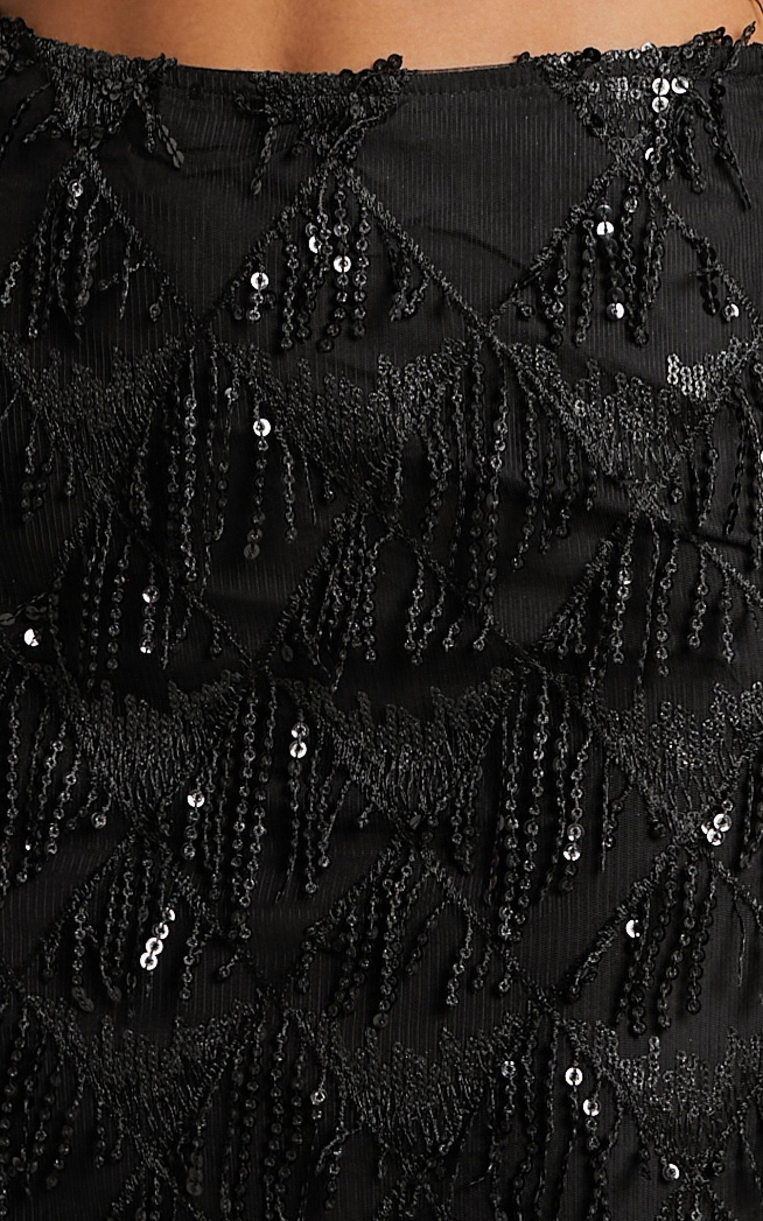 Khrizza Mini Skirt - Sequin Diamond Mesh Skirt in Black Product Image