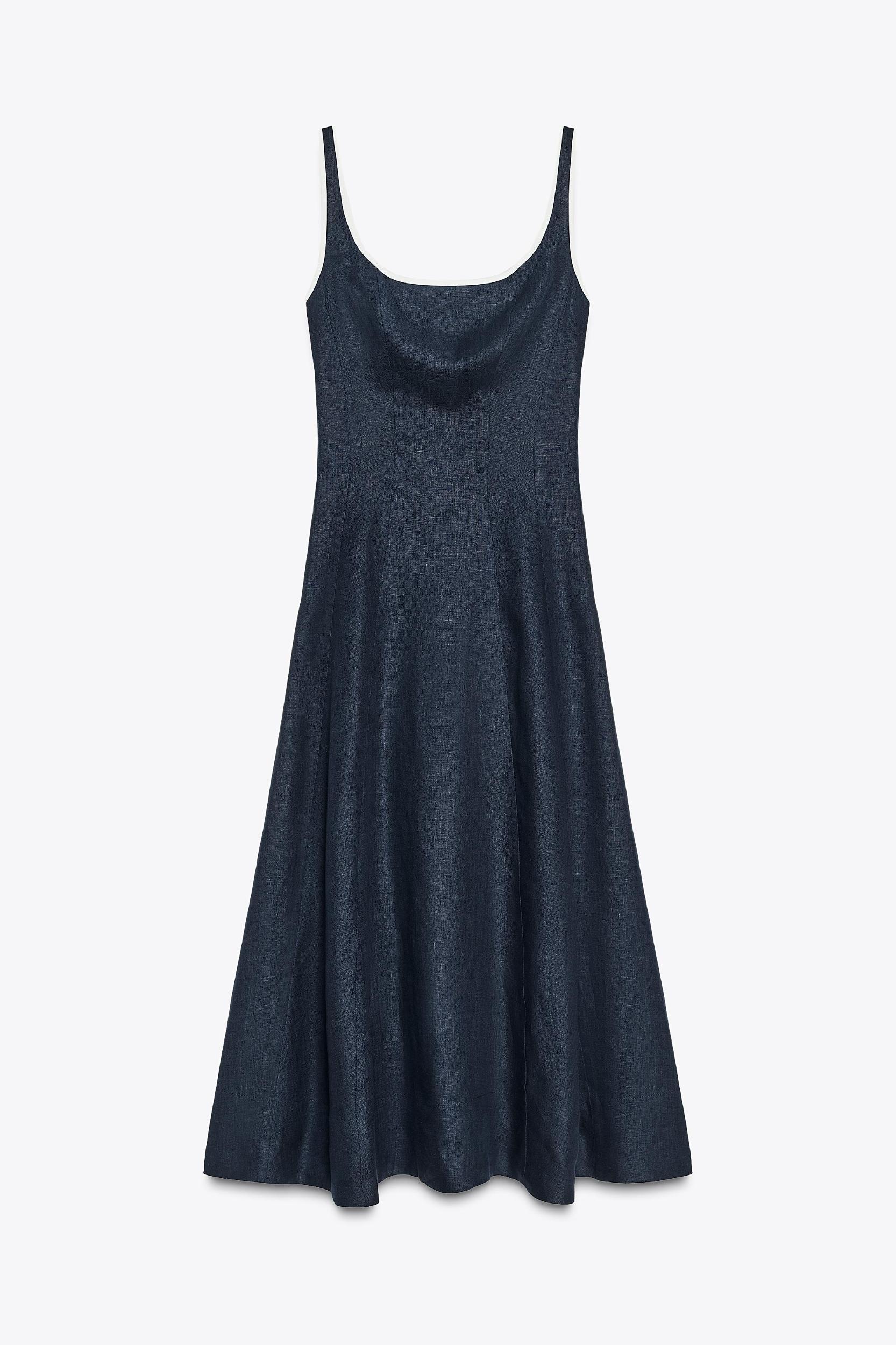 CONTRAST PIPING LINEN MIDI DRESS Product Image