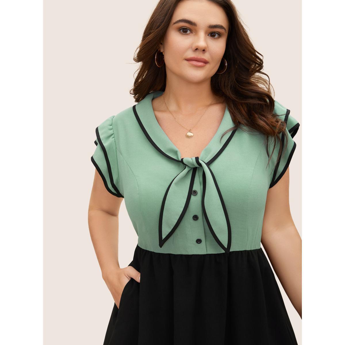 Plus Size Two-colored Knot Tie Midi Dress Palemauve Women Elegant Tie knot V-neck Cap Sleeve Curvy BloomChic 14-16/1X Product Image