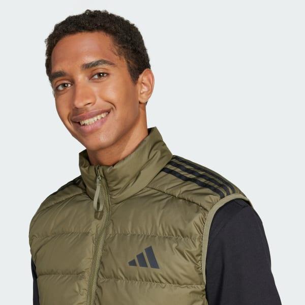 adidas Essentials 3-Stripes Light Down Vest Olive Strata XL Mens Product Image