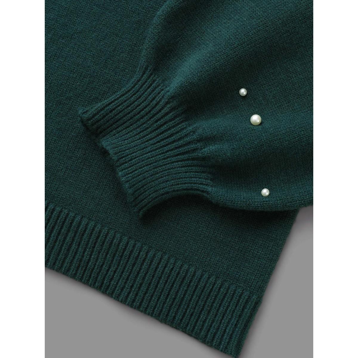 Plus Size Supersoft Essentials Beaded Neckline Drop-Shoulder Pullover DarkGreen Women Casual Loose Long Sleeve Round Neck Everyday Pullovers BloomChic 18-20/2X Product Image