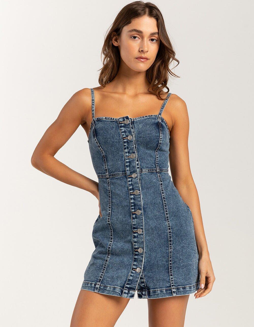 RSQ Womens Button Front Denim Dress - MEDIUM WASH Product Image