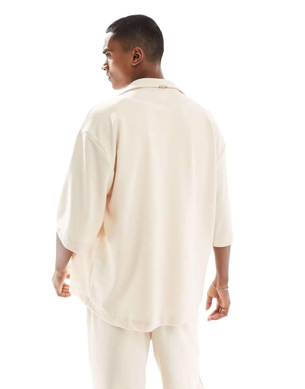 Sixth June textured short sleeve shirt in beige - part of a set Product Image