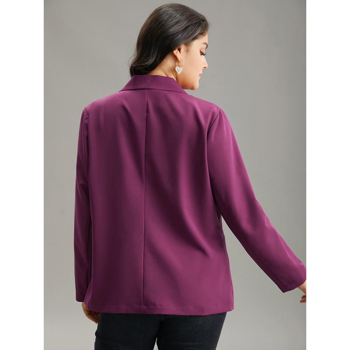 Plus Size Static-Free Plain Suit Collar Pocket Blazer RedViolet Women Work Plain Plain Sleeve Long Sleeve Suit Collar 12/L Pocket At the Office Blazers BloomChic Product Image