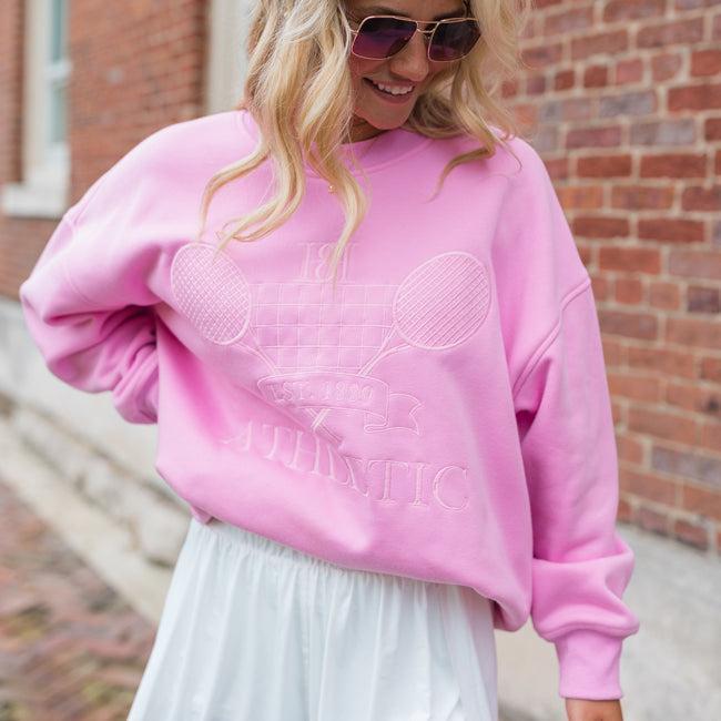 Sporty Chic Pink Embroidered Sweatshirt FINAL SALE Product Image