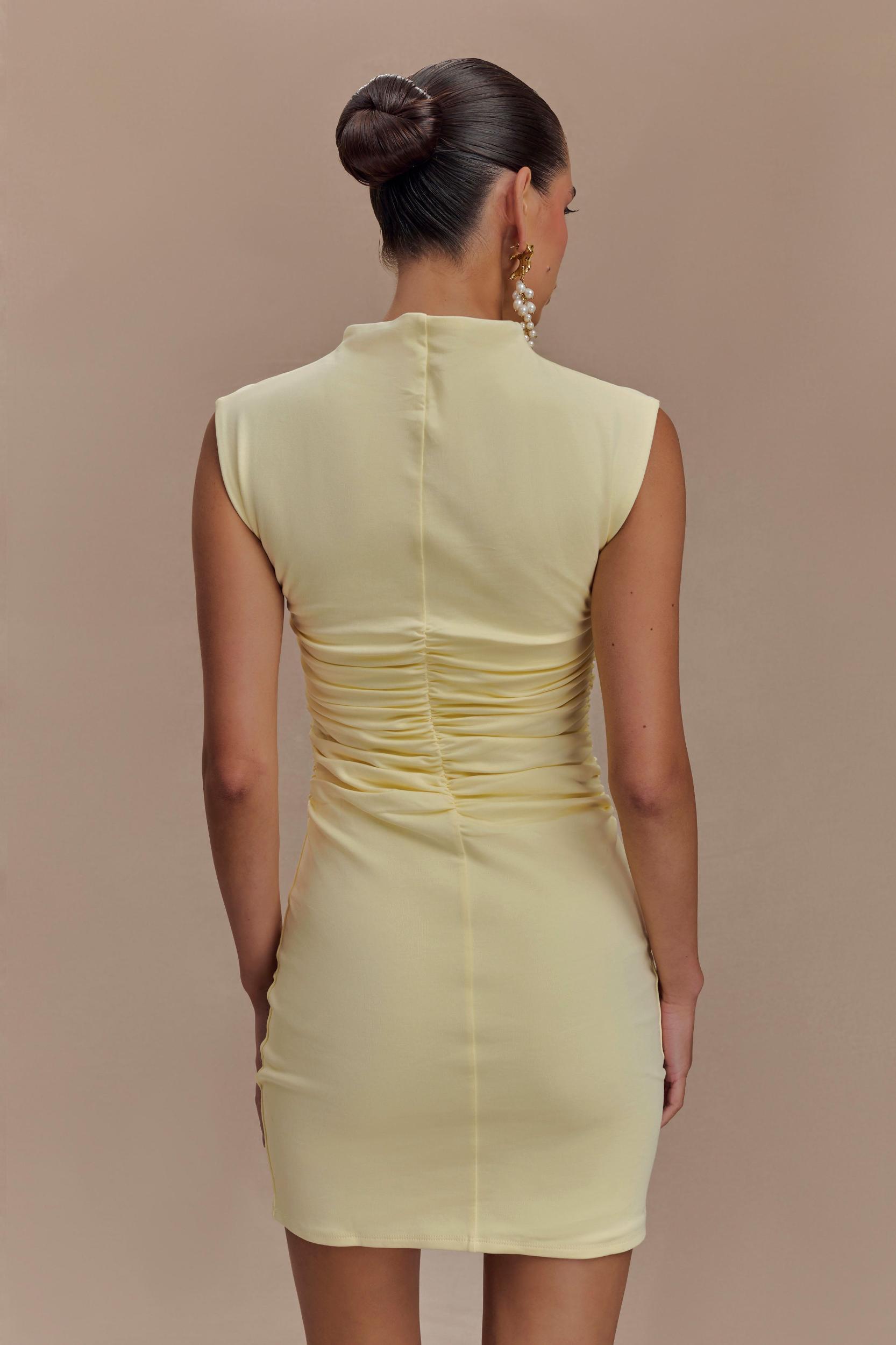 Elliot High Neck Sleeveless Mini Dress - Pale Lemon Product Image