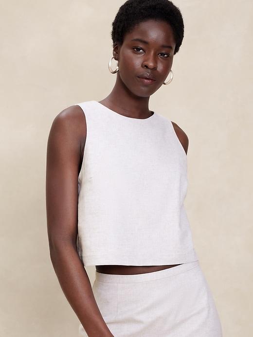 Linen-Blend Cropped Shell Product Image