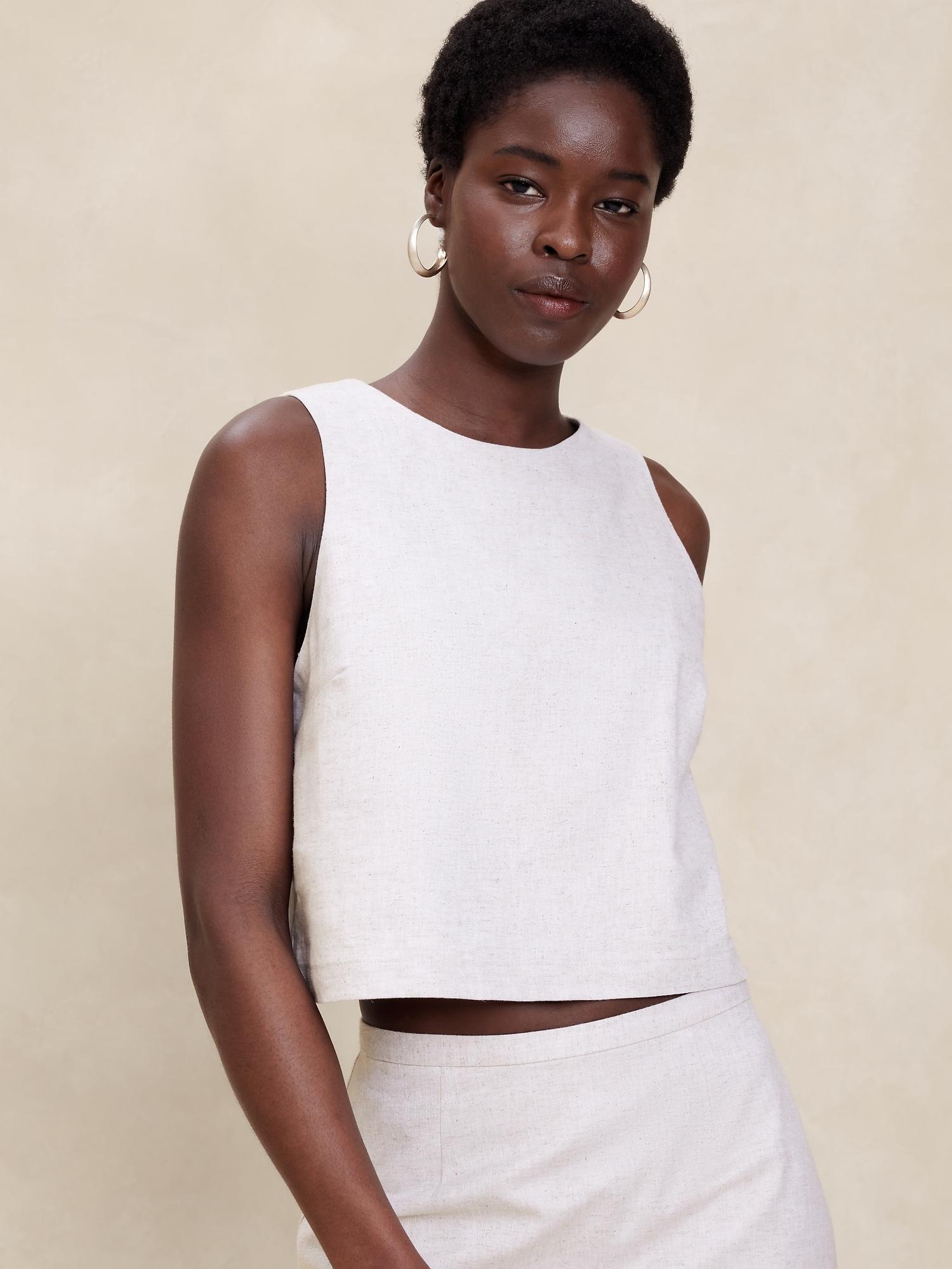 Linen-Blend Cropped Shell Product Image