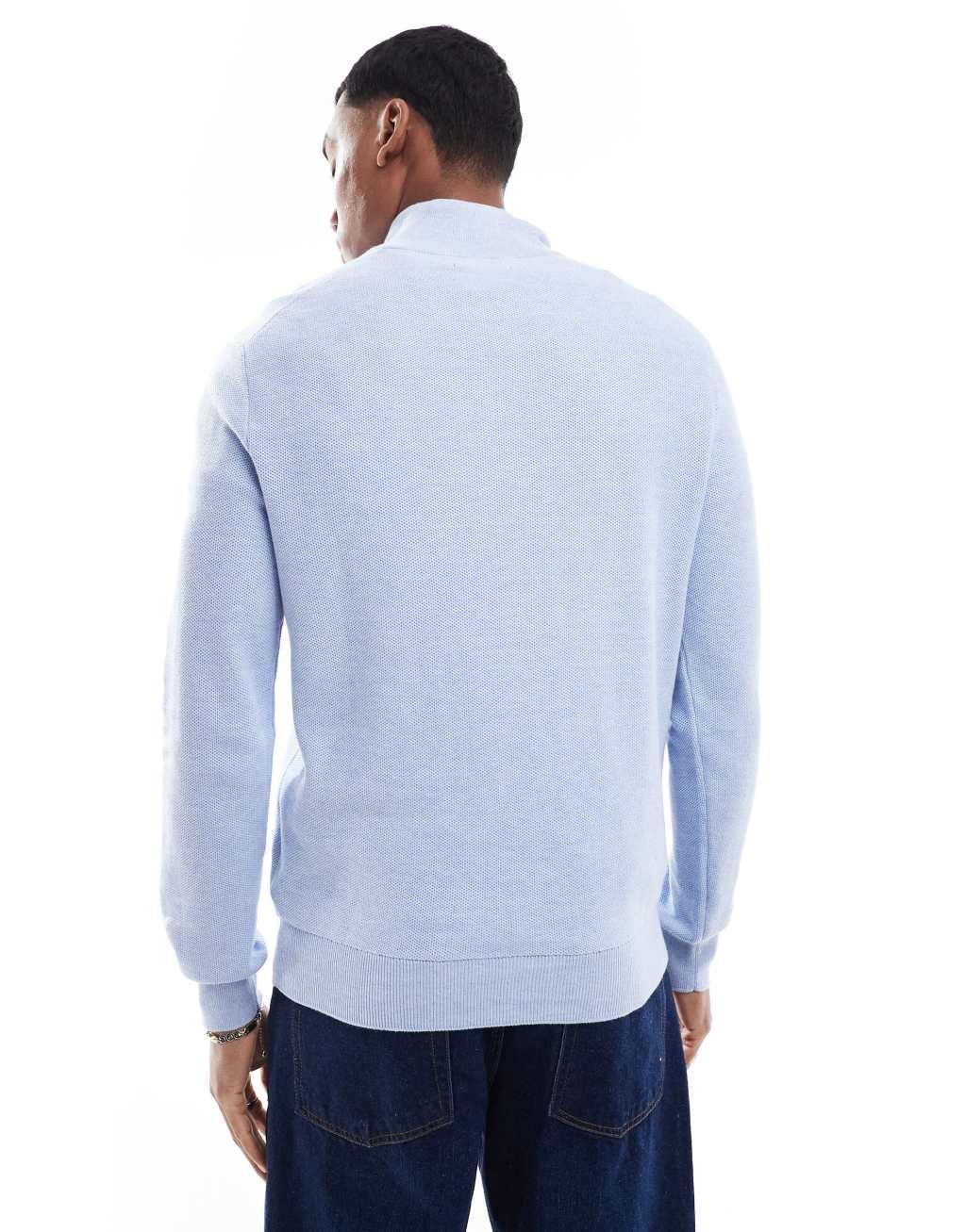 Polo Ralph Lauren icon logo textured cotton knit half zip sweater in heathered light blue Product Image