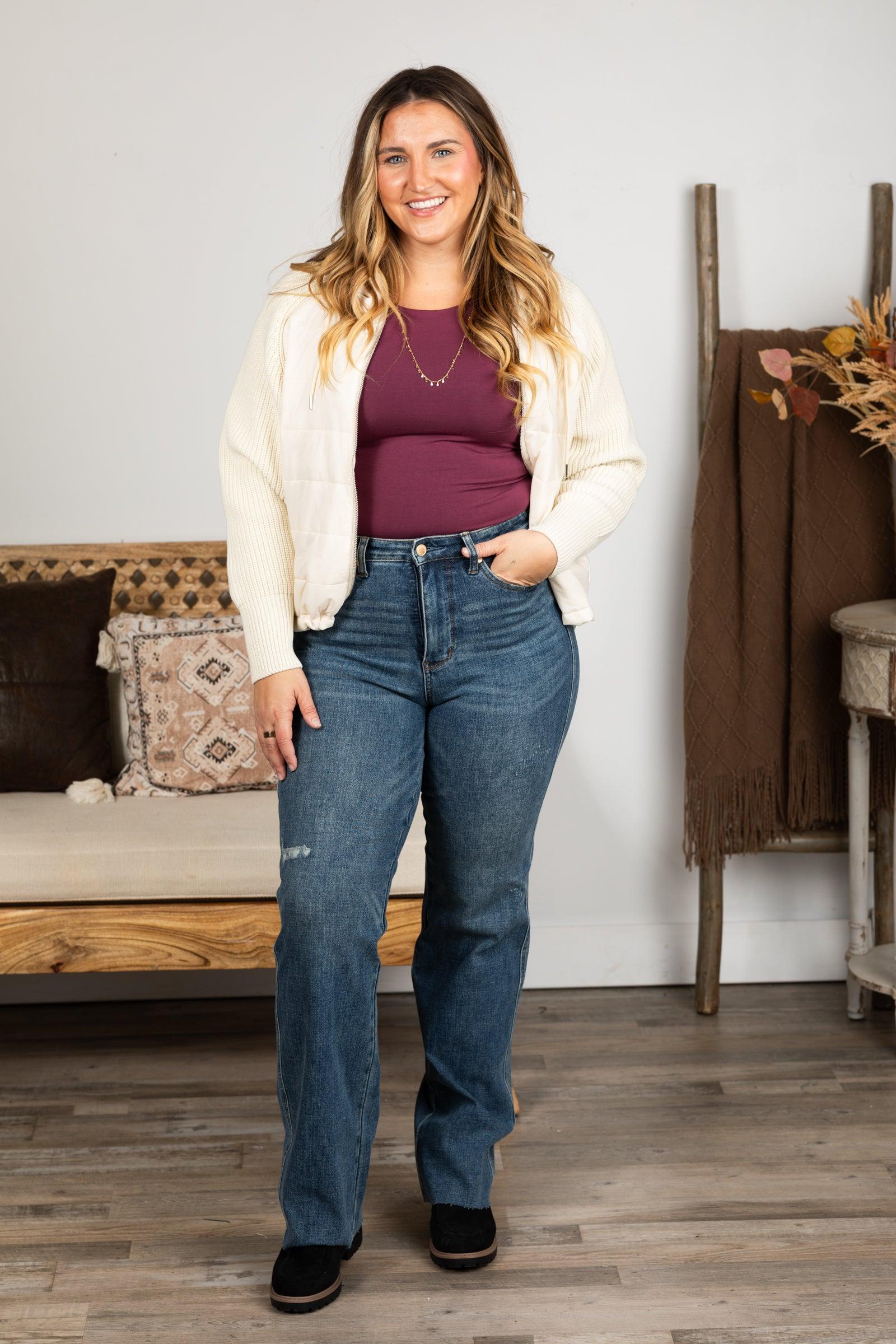 Judy Blue Tummy Control Raw Hem Straight Leg Jeans Product Image