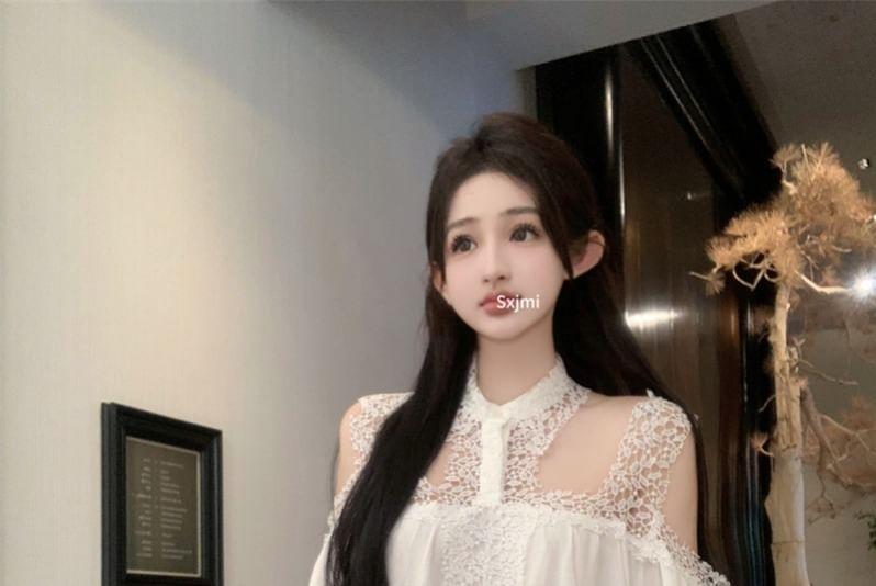 Long Sleeve Cold Shoulder Band Collar Lace Trimmed Mini Shift Dress Product Image