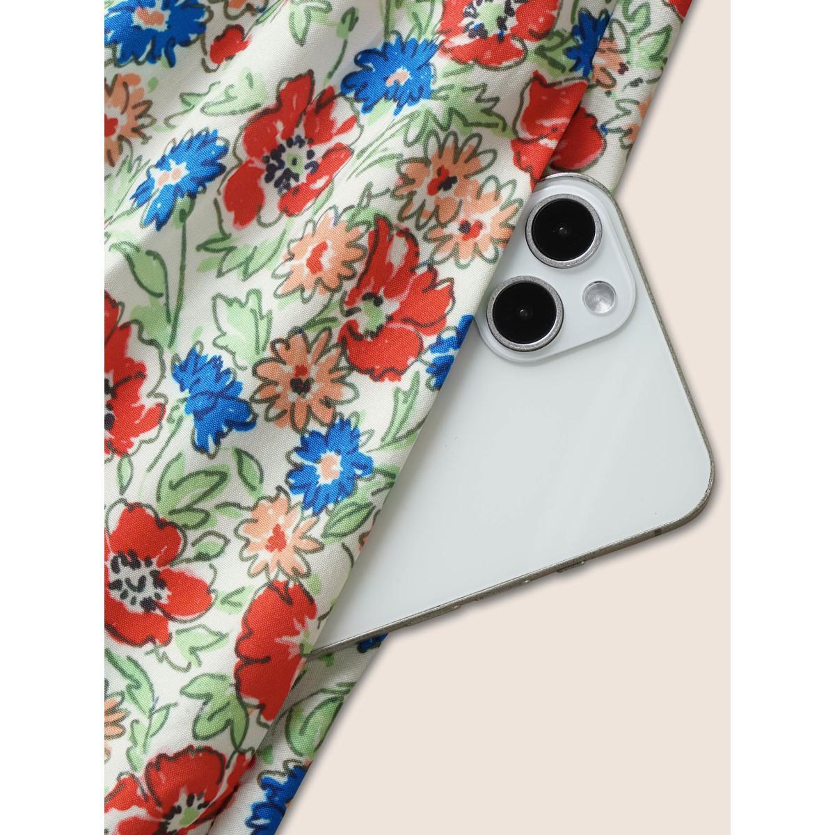 Plus Size Heart Neckline Ditsy Floral Tie Knot Drawstring Dress Multicolor Women Elegant Tie knot Heart neckline Short sleeve Curvy BloomChic 30/6X Product Image