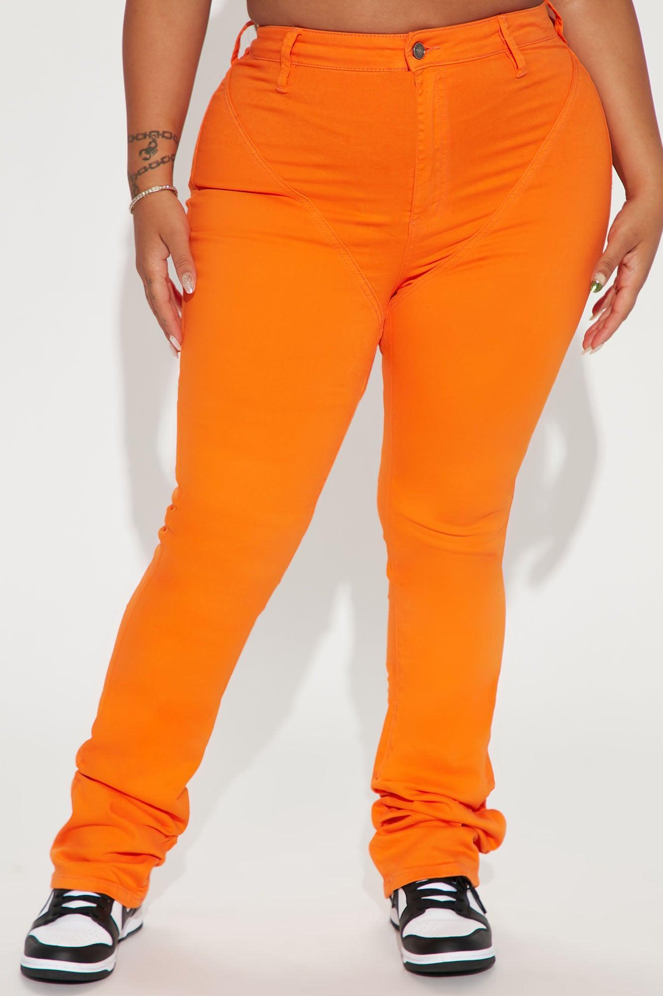 See Me High Rise Stacked Straight Leg Jeans - Orange Product Image