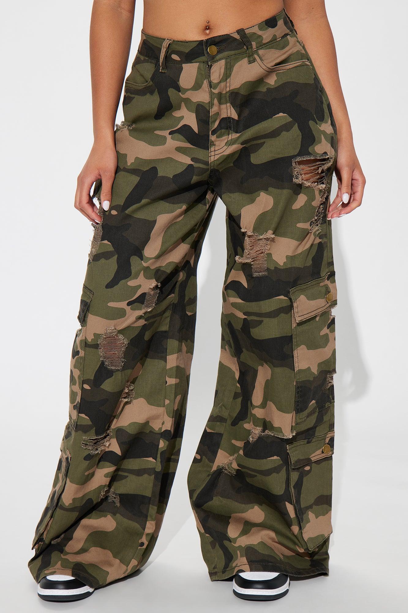 Camelia Camo Wide Leg Cargo Pant - Olive/combo Product Image