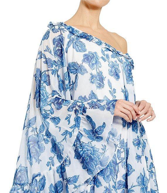 Mac Duggal Floral Print One Shoulder Cape Midi Dress Product Image