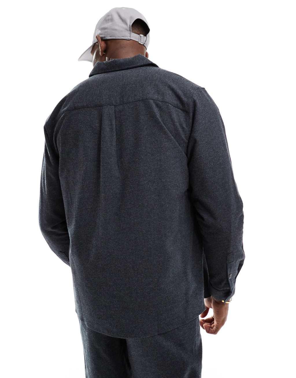 ONLY & SONS long sleeve flannel shirt in charcoal - part of a set Product Image