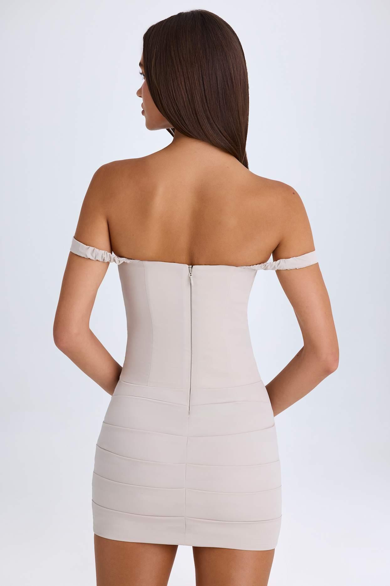 Off-Shoulder Corset Mini Dress in Taupe Product Image