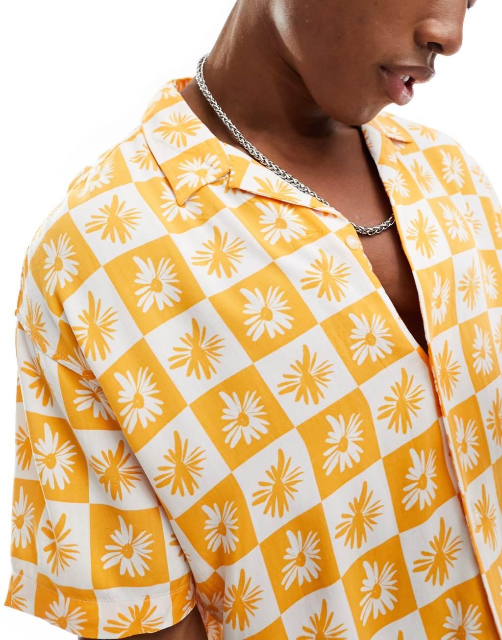 Jack & Jones Originals revere collar shirt with tile print Product Image