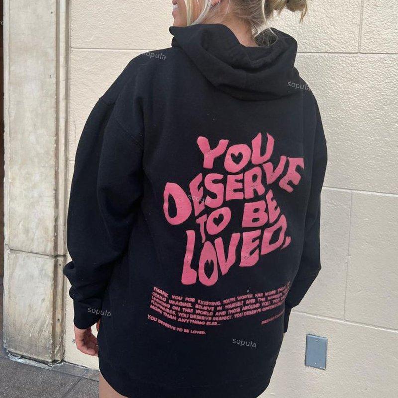 Sopula You Deserve To Be Loved Print Graphic Pullover Hoodie Product Image