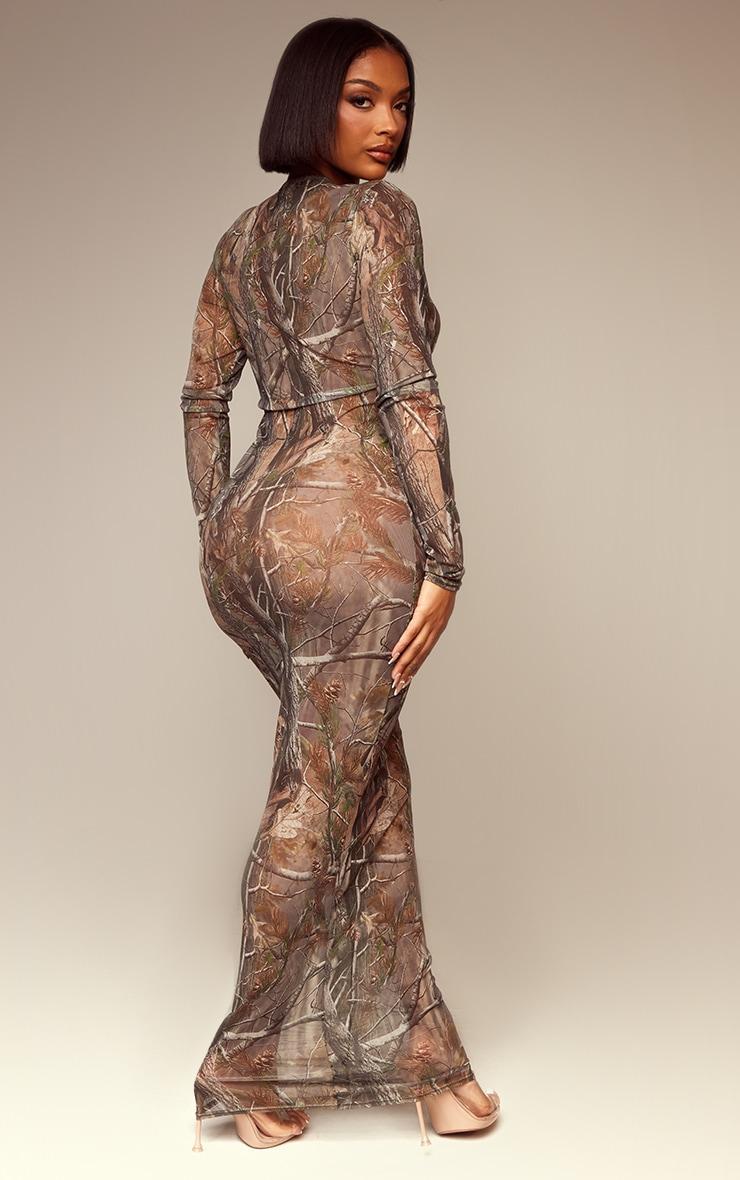 Shape Khaki Abstract Camo Print Long Sleeve Maxi Dress Product Image
