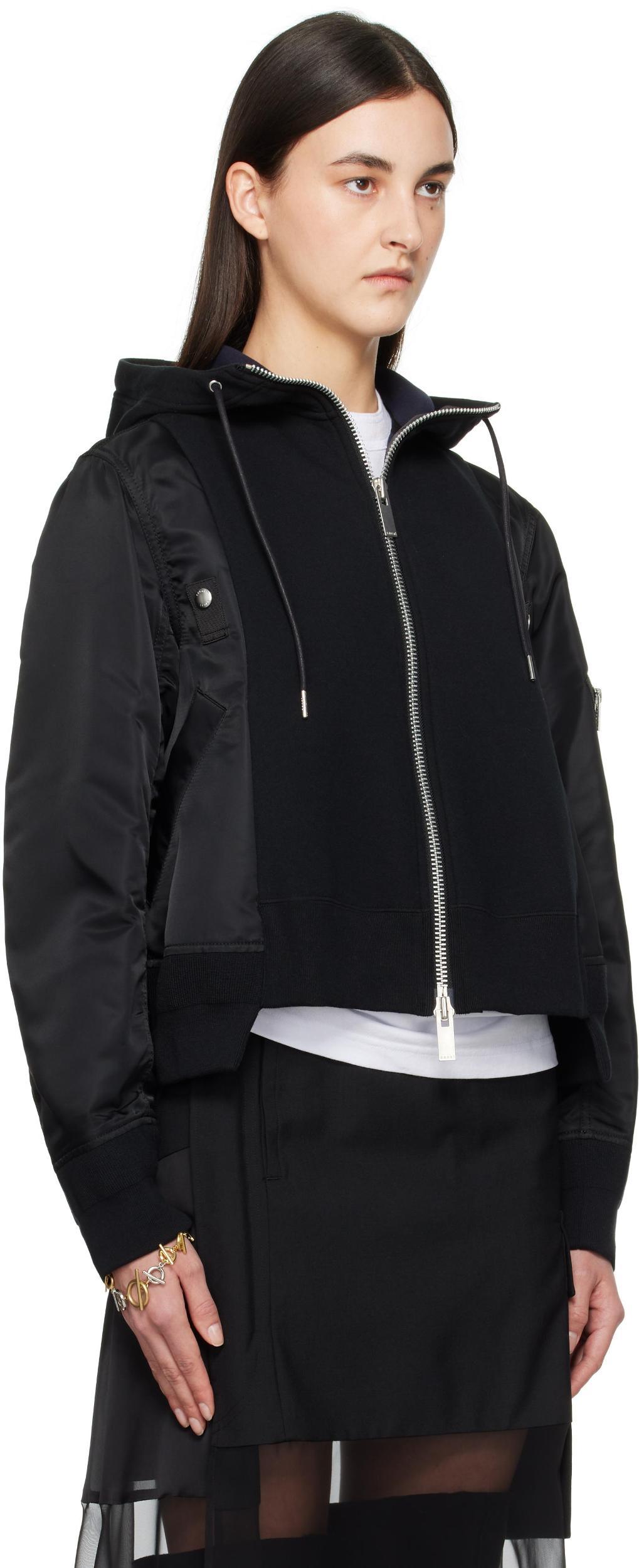 SACAI Black Sponge Sweat X Nylon Twill Hoodie In 001 Black Product Image