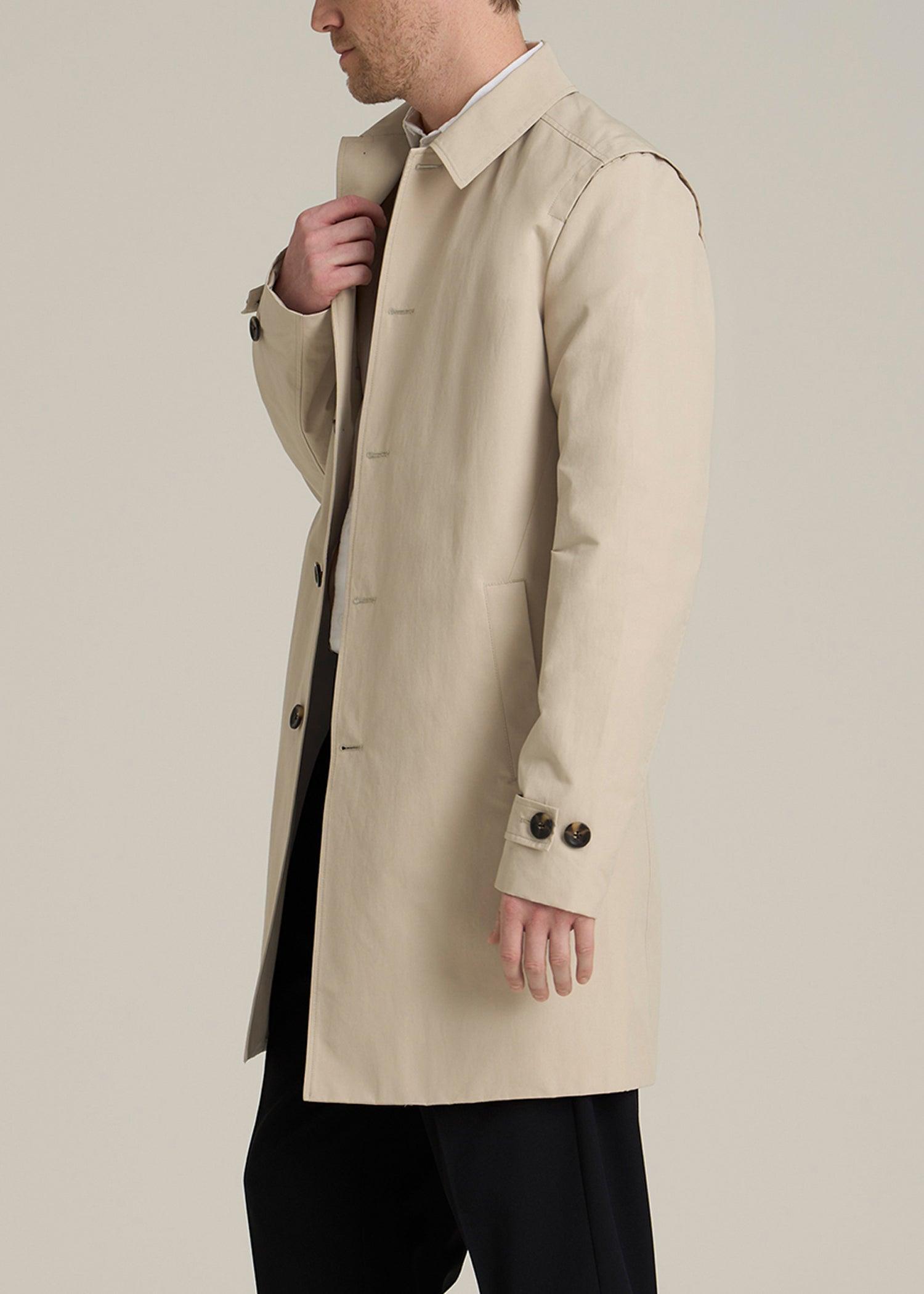 Minimalist Trench Coat for Tall Men in Light Khaki Product Image
