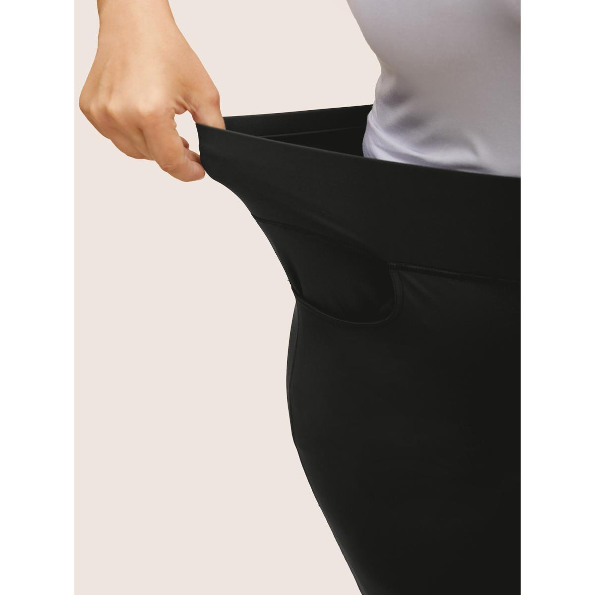 Plus Size Mid Rise High Stretch Bootcut Leggings Women Black Casual High stretch Bootcut Mid Rise Everyday Leggings BloomChic 12/L Product Image