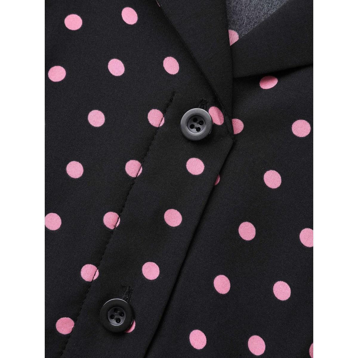 Plus Size Polka Dot Suit Collar Belted Dress Black Women Elegant Belted Suit Collar Long Sleeve Curvy BloomChic 12/L Product Image