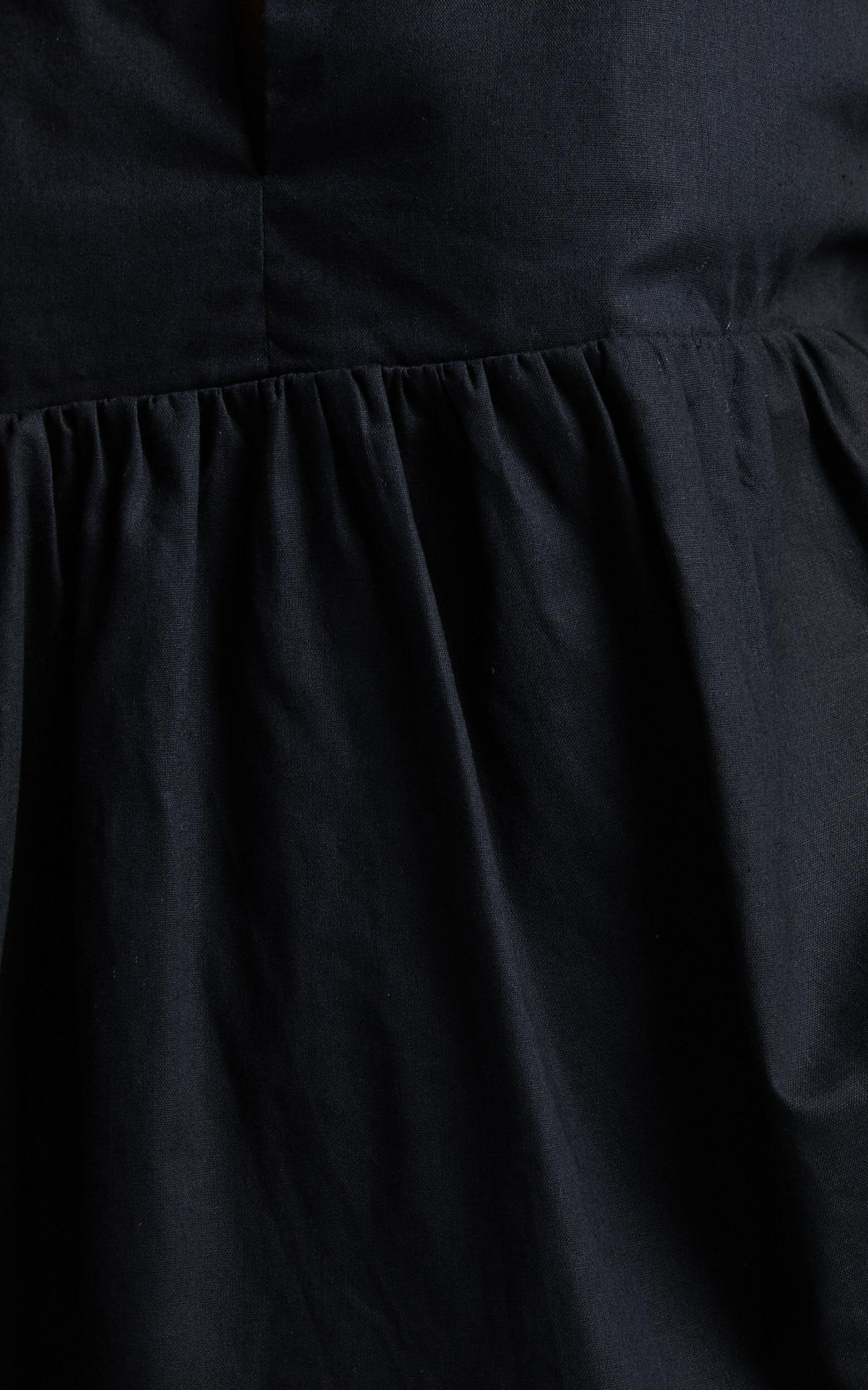 Arthur Top - Linen Look Long Sleeve V Neck Tiered Top in Black Product Image