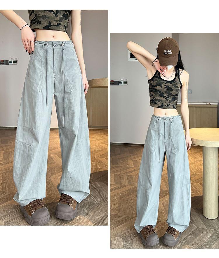 Mid Rise Plain Wide Leg Cargo Pants Product Image