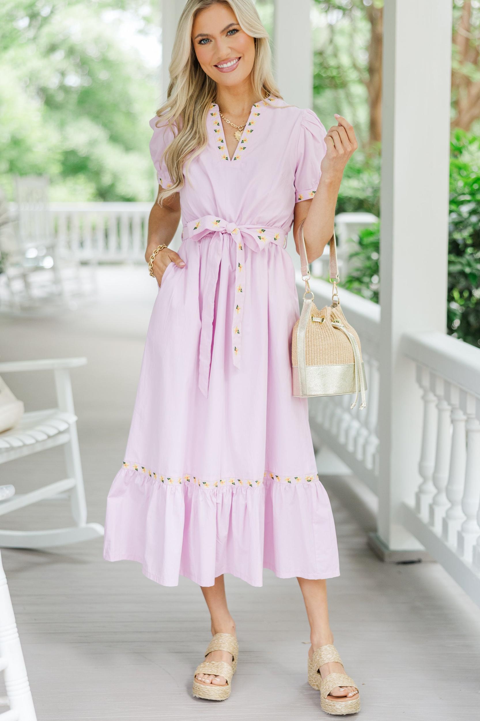 Feeling The Glow Pink Embroidered Midi Dress Female Product Image