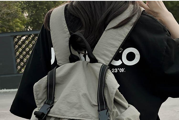 Flap Drawstring Buckle Nylon Backpack Product Image