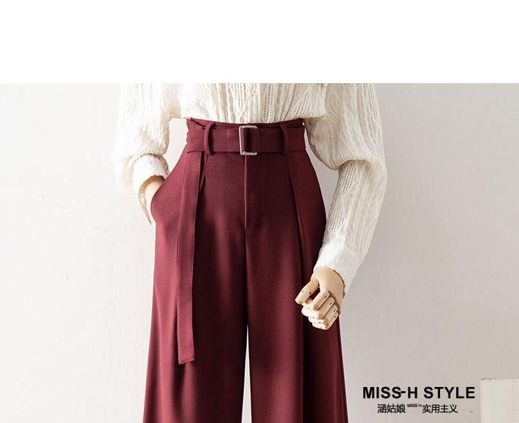 High Rise Plain Wide Leg Slacks Product Image