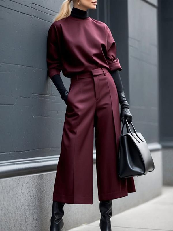 Long Sleeves Loose Solid Color Round-Neck Hoodies&Sweatshirt Tops Product Image