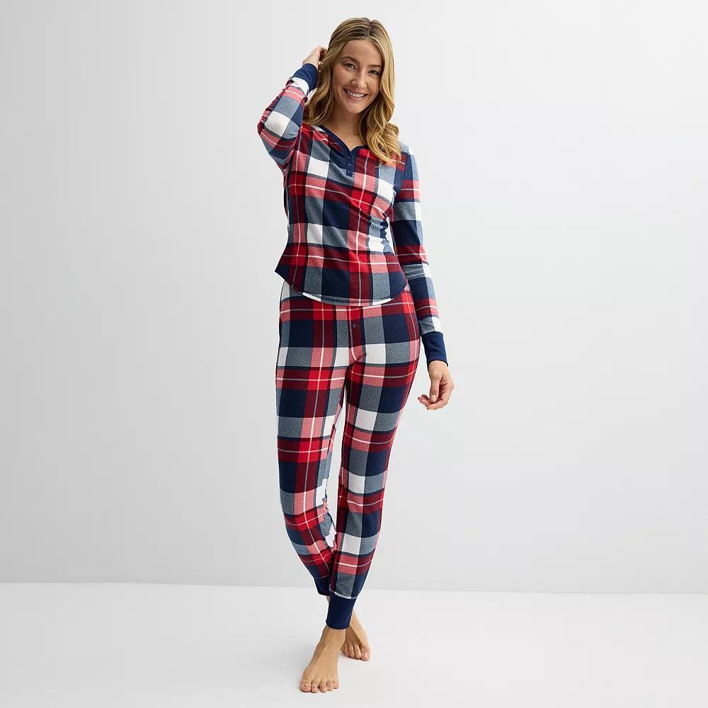 Petite Sonoma Goods For Life® Thermal Pajamas, Women's, Size: XXL Petite, Plaid Check Green Product Image