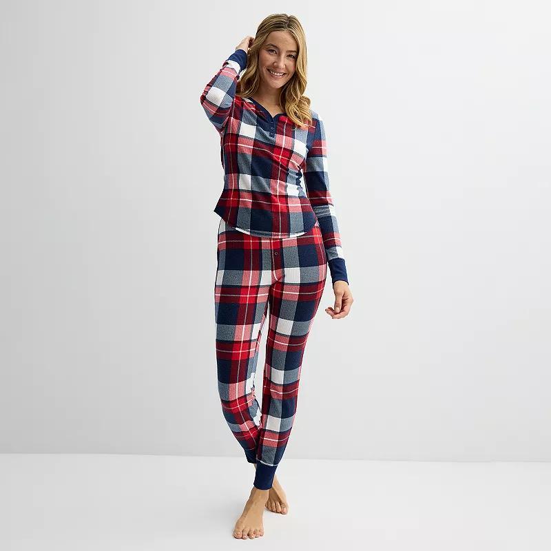 Petite Sonoma Goods For Life® Thermal Pajamas, Women's, Size: XXL Petite, Plaid Check Green Product Image