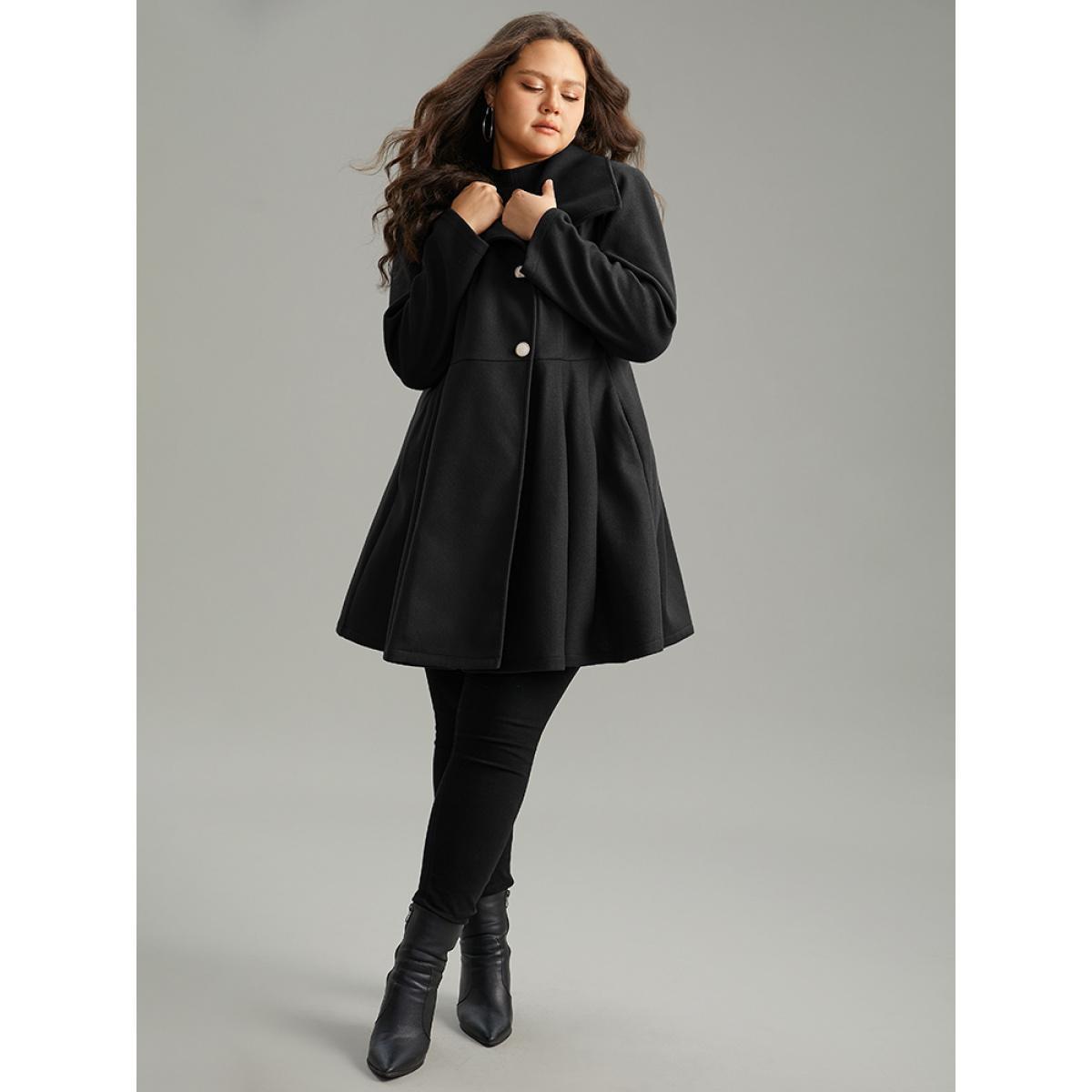 Plus Size Plain Button Up Pocket Asymmetrical Lapel Collar Coat Women Black Elegant Plain Ladies Everyday Winter Coats BloomChic 22-24/3X Product Image